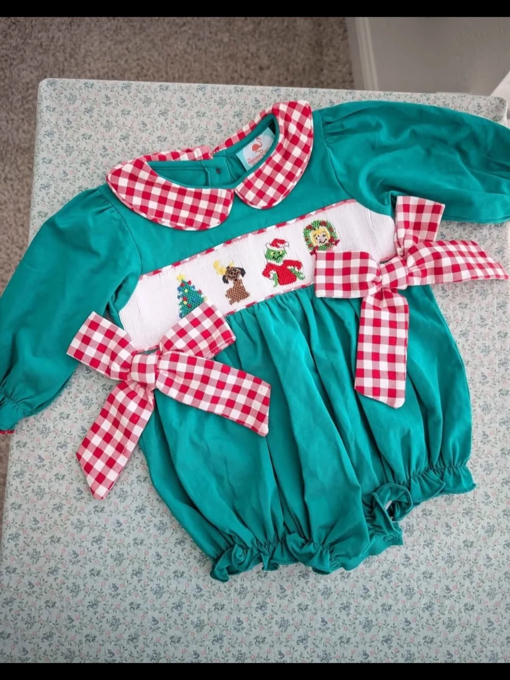 6 Mos NWOT Smocked Christmas Grinch Bubble